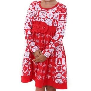 Jelly the Pug Ruffle Heart Christmas tree Dress sz 7 red snowflakes bells